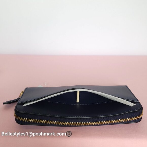 COACH Slim Accordion Smooth Leather Wallet with Back Slip Pocket- Dark Navy⭐ - Picture 7 of 16